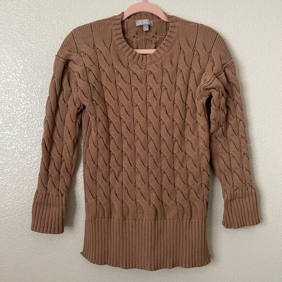 J. Crew Sweater Womens XS S Brown Cable Knit Side Slit Quiet Luxury Minimalist - Picture 3 of 12